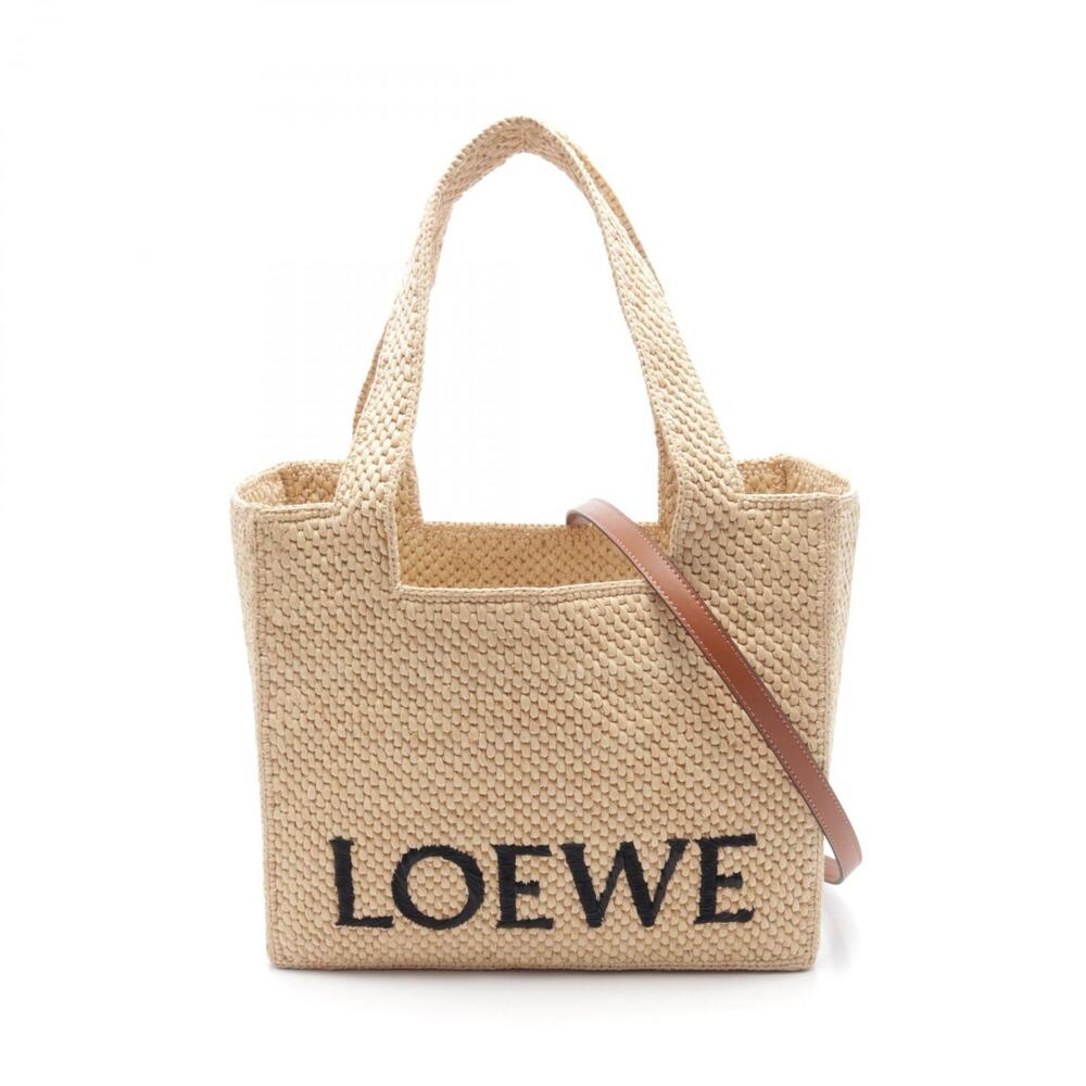 Loewe Font Tote Bag Leather Raffia Beige Brown